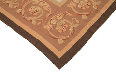 Aubusson Floral Brown Floral Cotton Wool Handmade Area Rug 9'8'' x 13'10''