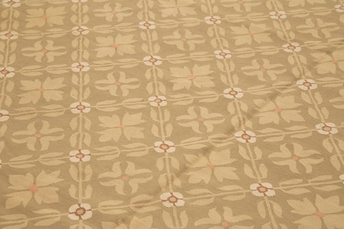 Aubusson Floral Brown Floral Cotton Wool Handmade Area Rug 9'8'' x 13'10''