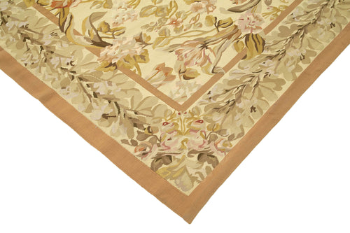 Aubusson Floral Yellow Floral Cotton Wool Handmade Area Rug 10'0'' x 14'1''