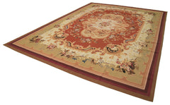 Aubusson Floral Beige Floral Cotton Wool Handmade Area Rug 10'6'' x 14'0''