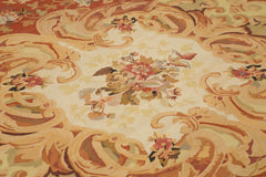 Aubusson Floral Beige Floral Cotton Wool Handmade Area Rug 10'6'' x 14'0''