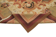 Aubusson Floral Beige Floral Cotton Wool Handmade Area Rug 10'6'' x 14'0''