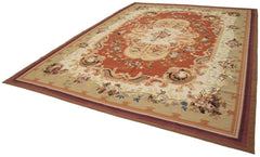 Aubusson Floral Beige Floral Cotton Wool Handmade Area Rug 10'4'' x 13'5''