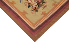 Aubusson Floral Beige Floral Cotton Wool Handmade Area Rug 10'4'' x 13'5''