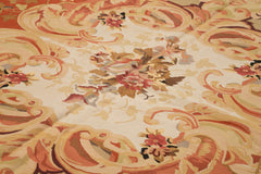 Aubusson Floral Beige Floral Cotton Wool Handmade Area Rug 10'4'' x 13'5''