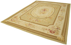 Aubusson Floral Beige Floral Cotton Wool Handmade Area Rug 8'11'' x 12'0''