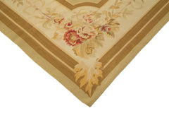Aubusson Floral Beige Floral Cotton Wool Handmade Area Rug 8'11'' x 12'0''