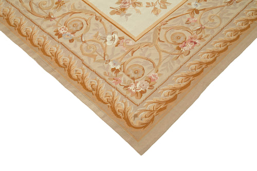 Aubusson Floral Beige Floral Cotton Wool Handmade Area Rug 8'8'' x 11'7''