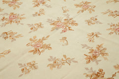 Aubusson Floral Beige Floral Cotton Wool Handmade Area Rug 8'8'' x 11'7''