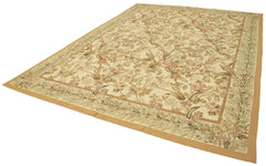 Aubusson Floral Beige Floral Cotton Wool Handmade Area Rug 8'10'' x 12'2''