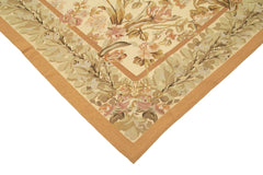 Aubusson Floral Beige Floral Cotton Wool Handmade Area Rug 8'10'' x 12'2''