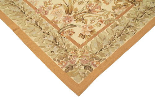 Aubusson Floral Beige Floral Cotton Wool Handmade Area Rug 8'10'' x 12'2''