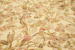 Aubusson Floral Beige Floral Cotton Wool Handmade Area Rug 8'10'' x 12'2''