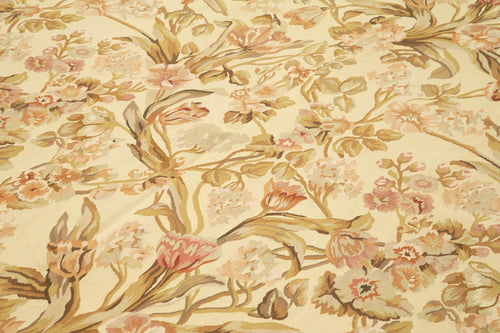 Aubusson Floral Beige Floral Cotton Wool Handmade Area Rug 8'10'' x 12'2''