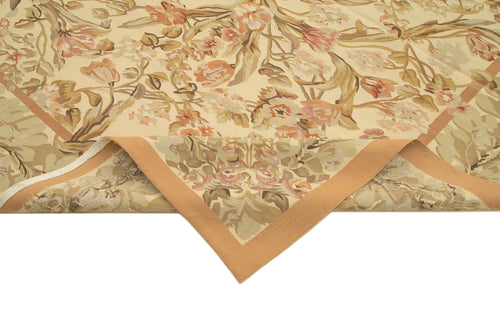 Aubusson Floral Beige Floral Cotton Wool Handmade Area Rug 8'10'' x 12'2''
