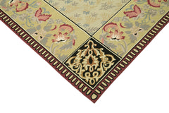 Aubusson Floral Green Floral Cotton Wool Handmade Area Rug 8'11'' x 12'0''