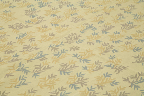 Aubusson Floral Green Floral Cotton Wool Handmade Area Rug 8'11'' x 12'0''