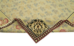 Aubusson Floral Green Floral Cotton Wool Handmade Area Rug 8'11'' x 12'0''