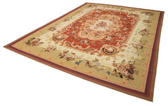 Aubusson Floral Beige Floral Cotton Wool Handmade Area Rug 9'0'' x 11'11''