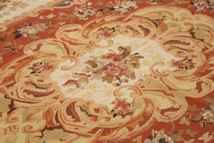 Aubusson Floral Beige Floral Cotton Wool Handmade Area Rug 9'0'' x 11'11''