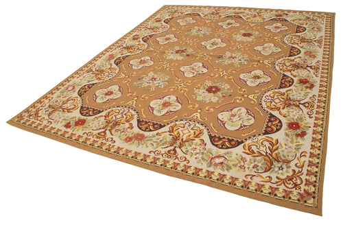 Aubusson Floral Beige Floral Cotton Wool Handmade Area Rug 7'9'' x 10'0''