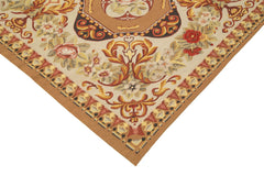 Aubusson Floral Beige Floral Cotton Wool Handmade Area Rug 7'9'' x 10'0''
