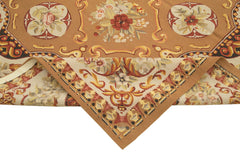 Aubusson Floral Beige Floral Cotton Wool Handmade Area Rug 7'9'' x 10'0''