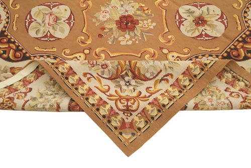 Aubusson Floral Beige Floral Cotton Wool Handmade Area Rug 7'9'' x 10'0''