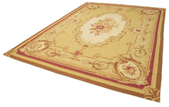 Aubusson Floral Yellow Floral Cotton Wool Handmade Area Rug 8'8'' x 12'0''