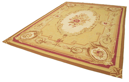 Aubusson Floral Yellow Floral Cotton Wool Handmade Area Rug 8'8'' x 12'0''