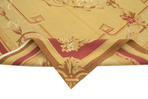 Aubusson Floral Yellow Floral Cotton Wool Handmade Area Rug 8'8'' x 12'0''