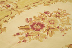 Aubusson Floral Yellow Floral Cotton Wool Handmade Area Rug 8'8'' x 12'0''