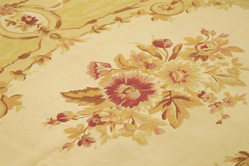 Aubusson Floral Yellow Floral Cotton Wool Handmade Area Rug 8'8'' x 12'0''