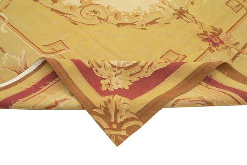 Aubusson Floral Yellow Floral Cotton Wool Handmade Area Rug 8'8'' x 12'0''