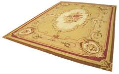 Aubusson Floral Yellow Floral Cotton Wool Handmade Area Rug 8'8'' x 11'11''