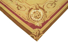 Aubusson Floral Yellow Floral Cotton Wool Handmade Area Rug 8'8'' x 11'11''