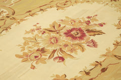 Aubusson Floral Yellow Floral Cotton Wool Handmade Area Rug 8'8'' x 11'11''