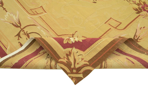 Aubusson Floral Yellow Floral Cotton Wool Handmade Area Rug 8'8'' x 11'11''