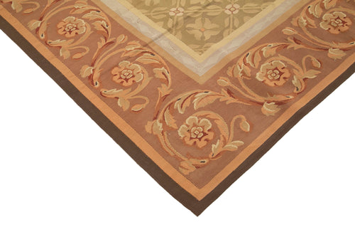 Aubusson Floral Brown Floral Cotton Wool Handmade Area Rug 8'8'' x 11'10''