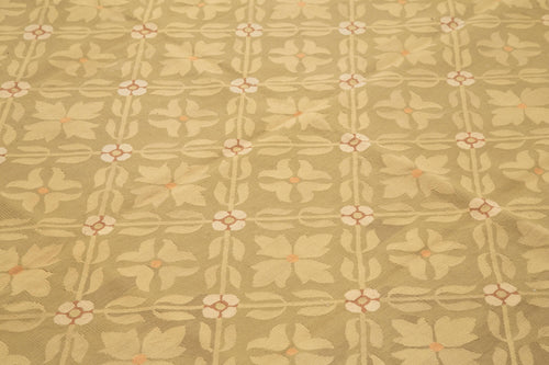 Aubusson Floral Brown Floral Cotton Wool Handmade Area Rug 8'8'' x 11'10''