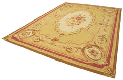 Aubusson Floral Yellow Floral Cotton Wool Handmade Area Rug 8'8'' x 11'11''