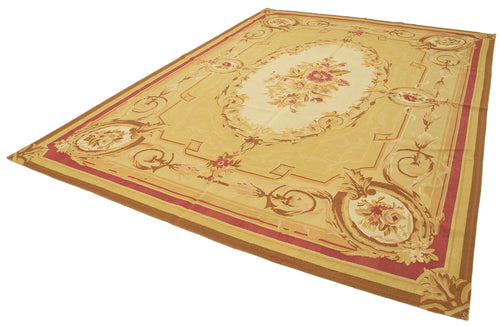 Aubusson Floral Yellow Floral Cotton Wool Handmade Area Rug 8'8'' x 11'11''