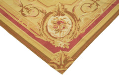 Aubusson Floral Yellow Floral Cotton Wool Handmade Area Rug 8'8'' x 11'11''