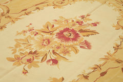 Aubusson Floral Yellow Floral Cotton Wool Handmade Area Rug 8'8'' x 11'11''