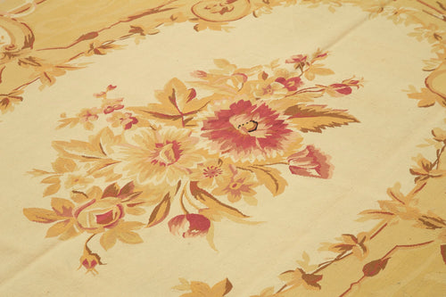 Aubusson Floral Yellow Floral Cotton Wool Handmade Area Rug 8'8'' x 11'11''