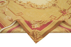 Aubusson Floral Yellow Floral Cotton Wool Handmade Area Rug 8'8'' x 11'11''