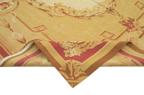 Aubusson Floral Yellow Floral Cotton Wool Handmade Area Rug 8'8'' x 11'11''