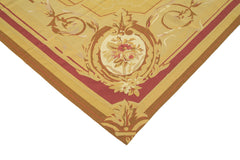 Aubusson Floral Yellow Floral Cotton Wool Handmade Area Rug 8'10'' x 12'0''