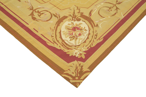 Aubusson Floral Yellow Floral Cotton Wool Handmade Area Rug 8'10'' x 12'0''