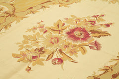 Aubusson Floral Yellow Floral Cotton Wool Handmade Area Rug 8'10'' x 12'0''